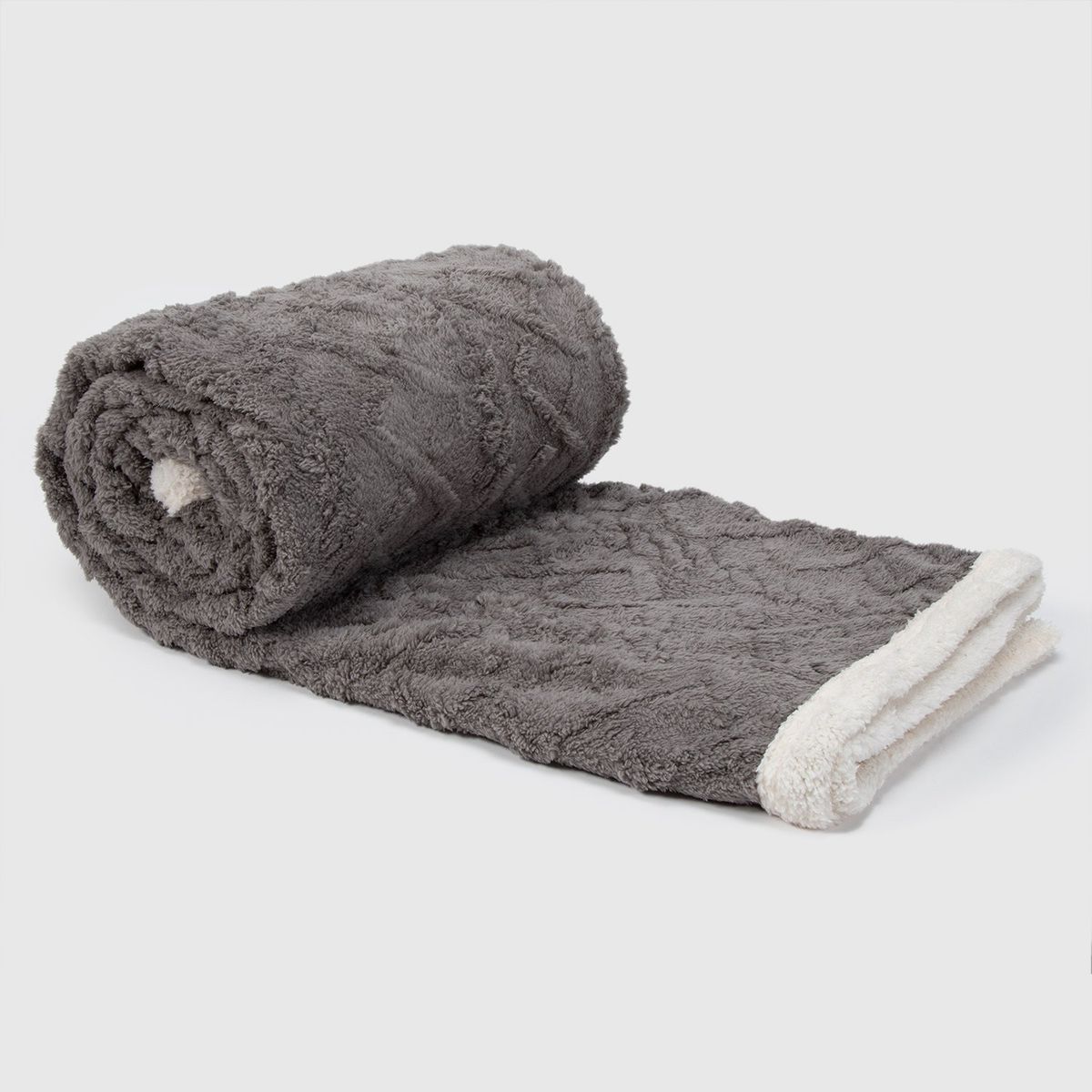 RELAN - Manta Sherpa Jacquard Gris Queen / Frazada Gris Relan