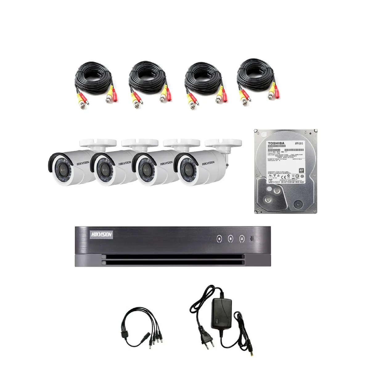 HIKVISION - KIT DVR 4 Camaras de Seguridad HD Hikvision 1TB Full Pack