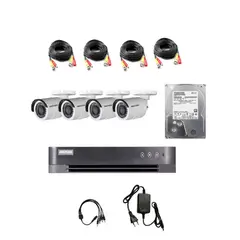 HIKVISION - KIT DVR 4 Camaras de Seguridad HD 1TB Full Pack - Negro