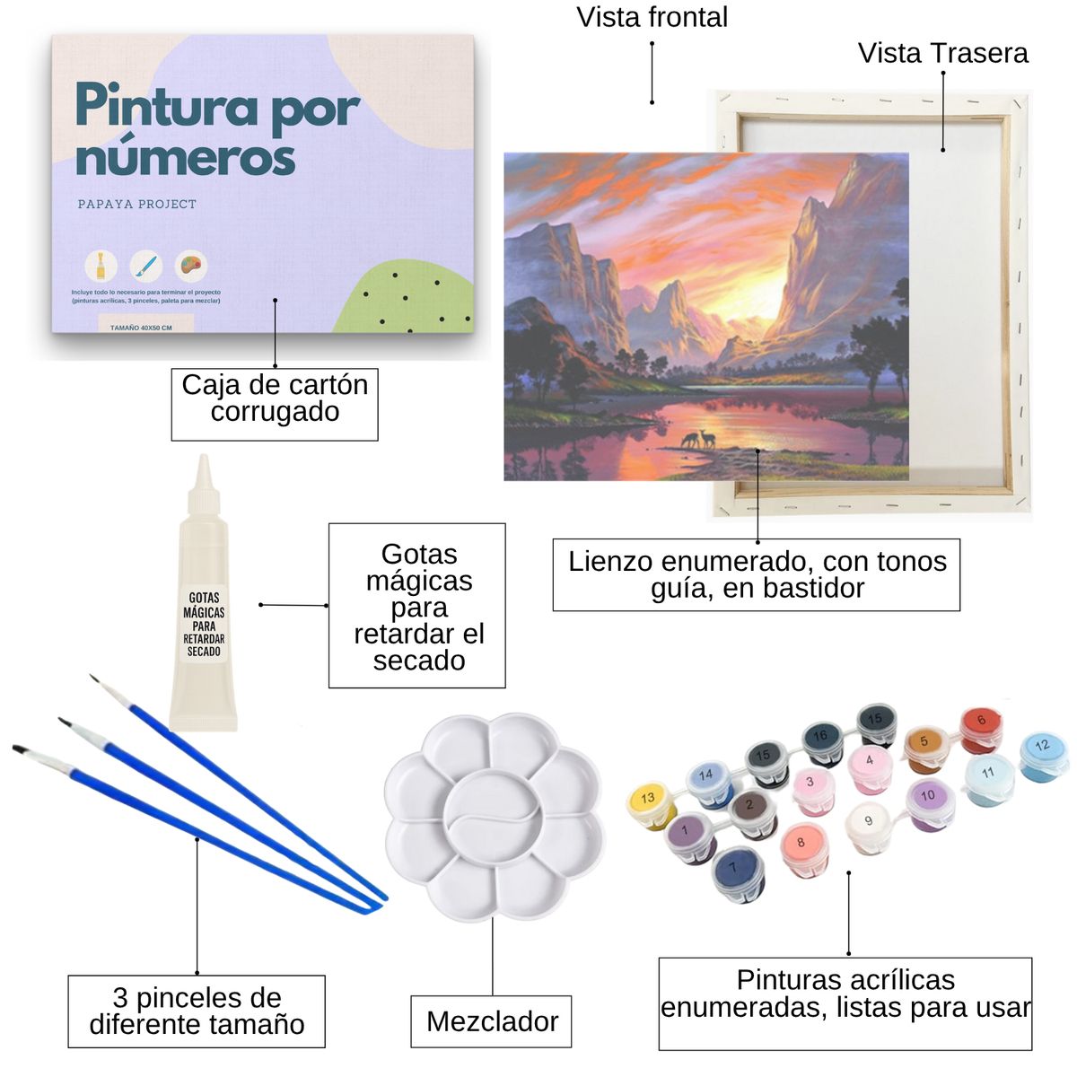 GENERICO - Pintura por números 40x50 Atardecer - Incluye Marco - Painting by numbers