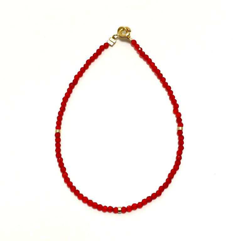 Pulsera Cristal Rojo Mostacillas Enchapado Oro 18K Rojo TALLA UNICA
