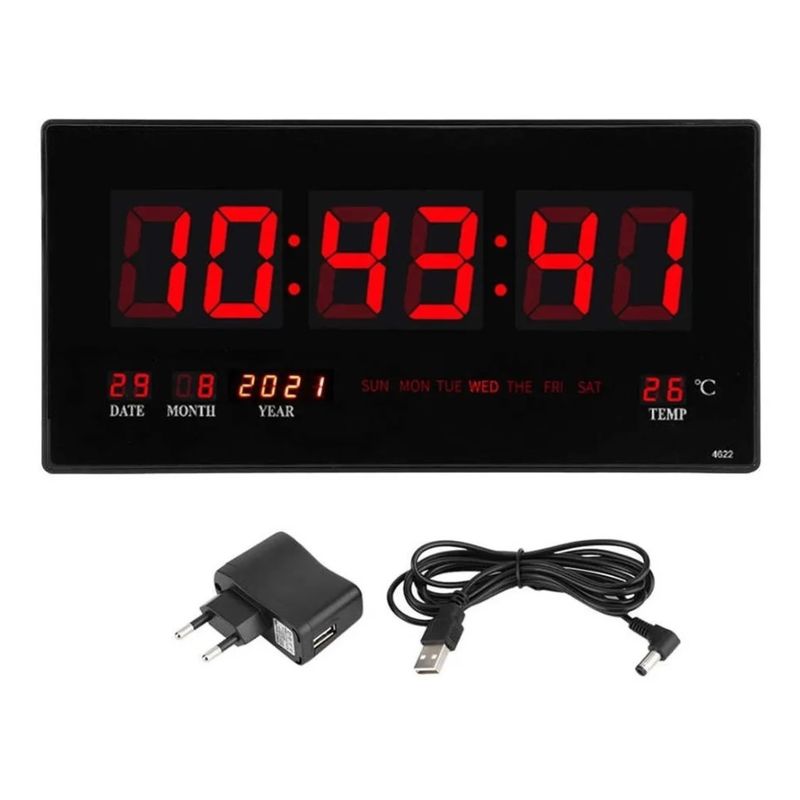 GENERICO - Reloj Digital Pared Luz Led Hora Fecha Temperatura 47x23cm