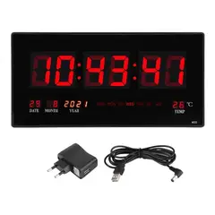 GENERICO - Reloj Digital Pared Luz Led Hora Fecha Temperatura 47x23cm