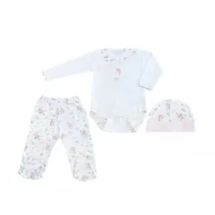 MOONWEAR - Ajuar 3 Piezas Little Flower Rosa Algodón Peruano