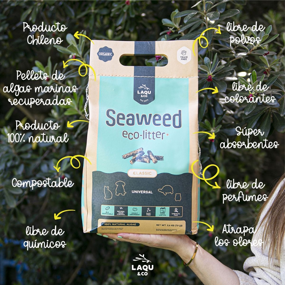 LAQU - LAQU CLASSIC - Arena sanitaria 100 orgánica y compostable.