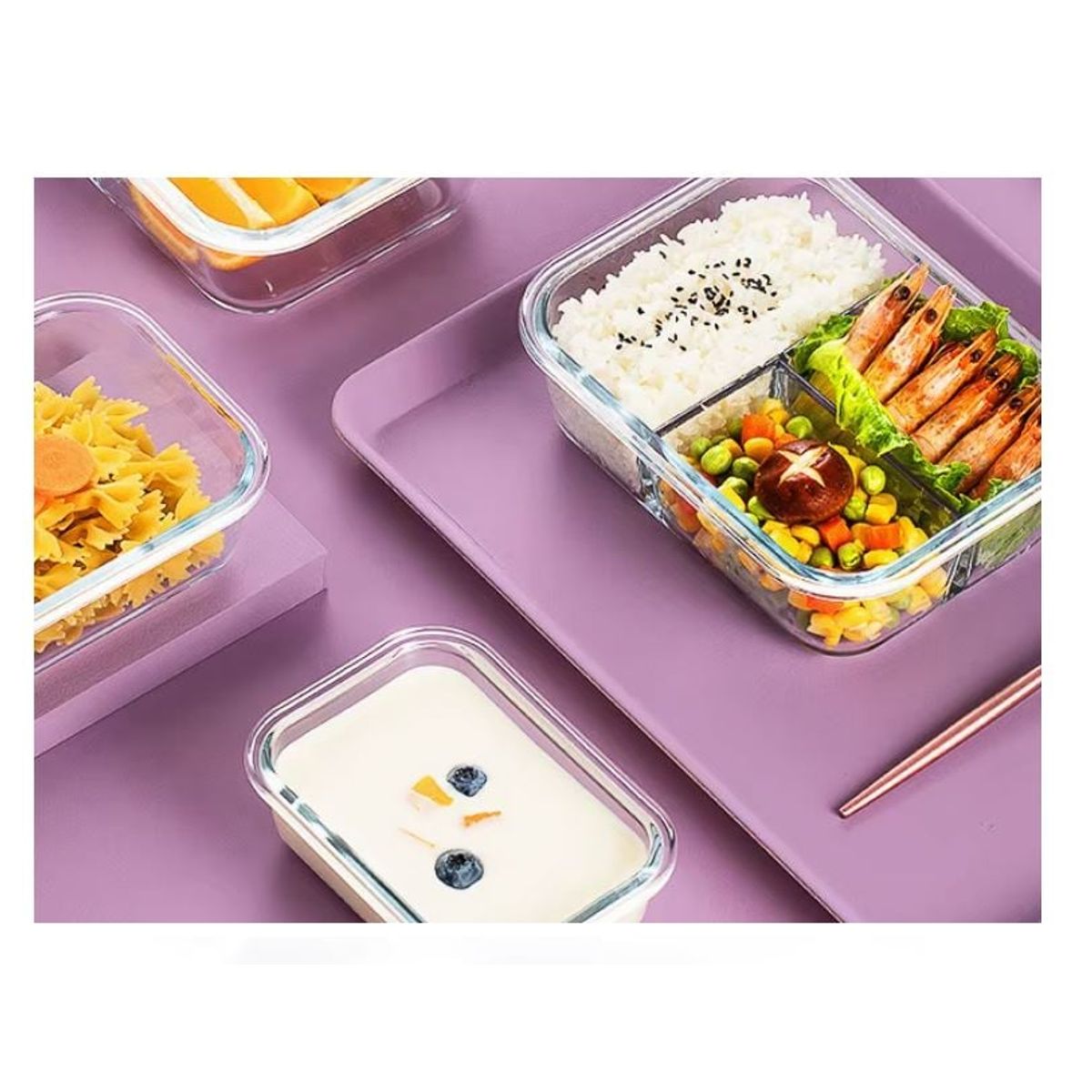 GENERICO - Tupper  Herméticos de Vidrio Para Comida Taper 3 Divisiones