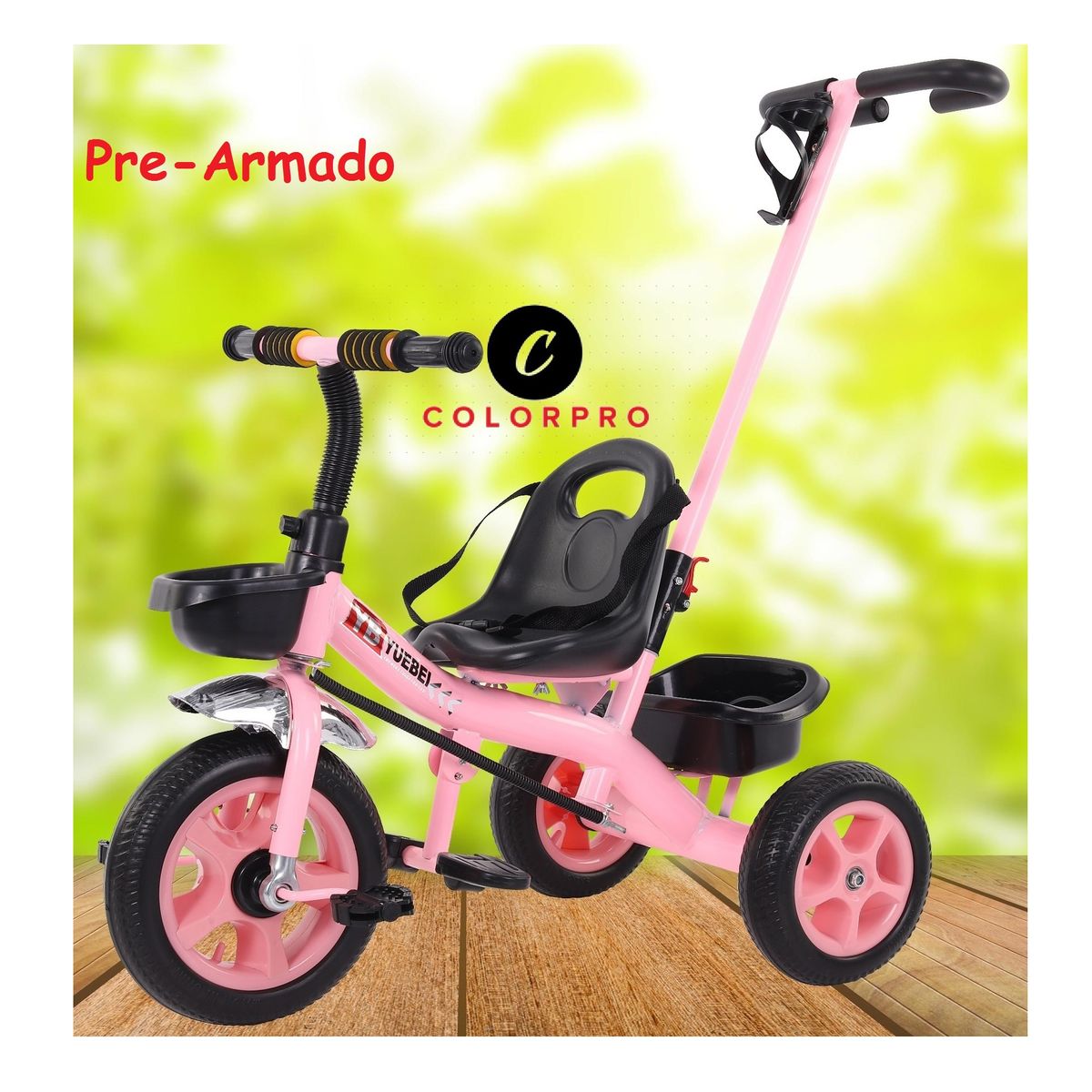 GENERICO - triciclo infantil metálico con guia rosado