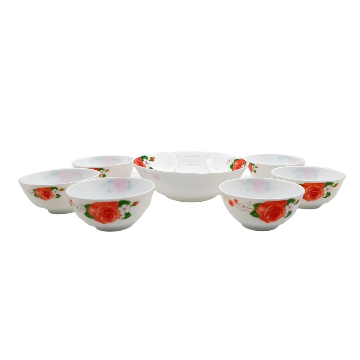 MOGA - Pocillos Set 7 Piezas Bowl Vidrio Templado Blanco