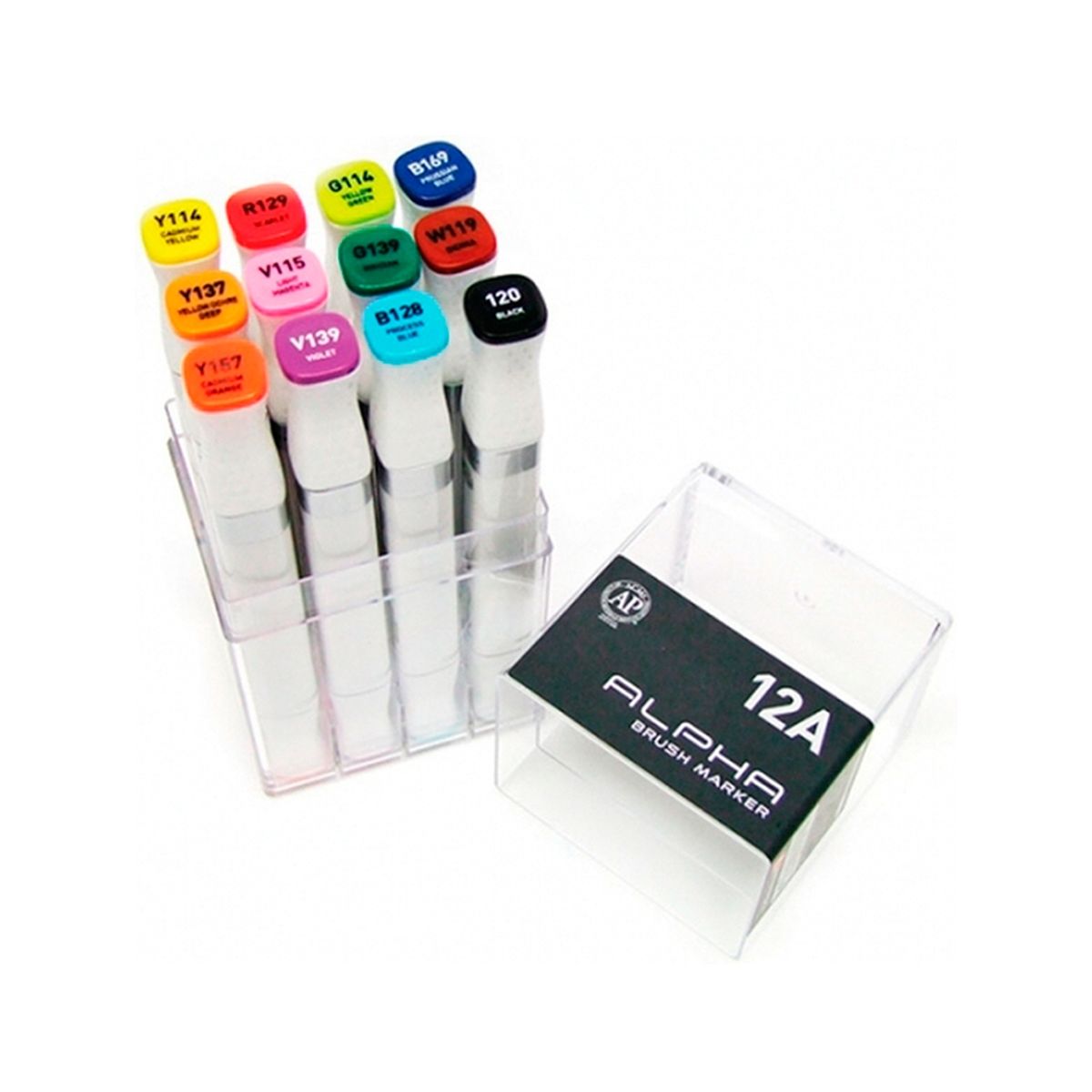 ALPHA DESING - Plumones Punta Pincel Alpha Brush Basicos A Set 12 Colores