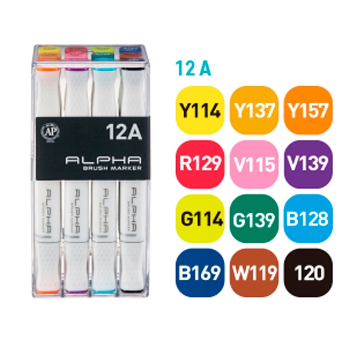 ALPHA DESING - Plumones Punta Pincel Alpha Brush Basicos A Set 12 Colores