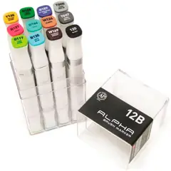 ALPHA DESING - Plumones Punta Pincel Alpha Brush Basicos B Set 12 Colores