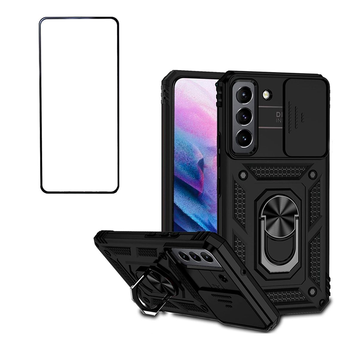 GENERICO - Carcasa Aro Para samsung S21 FE y Mica de Vidrio Completa