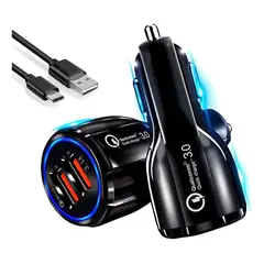 GENERICO - Cargador Cable Tipo C Carga Rapida Para Auto Doble-USB