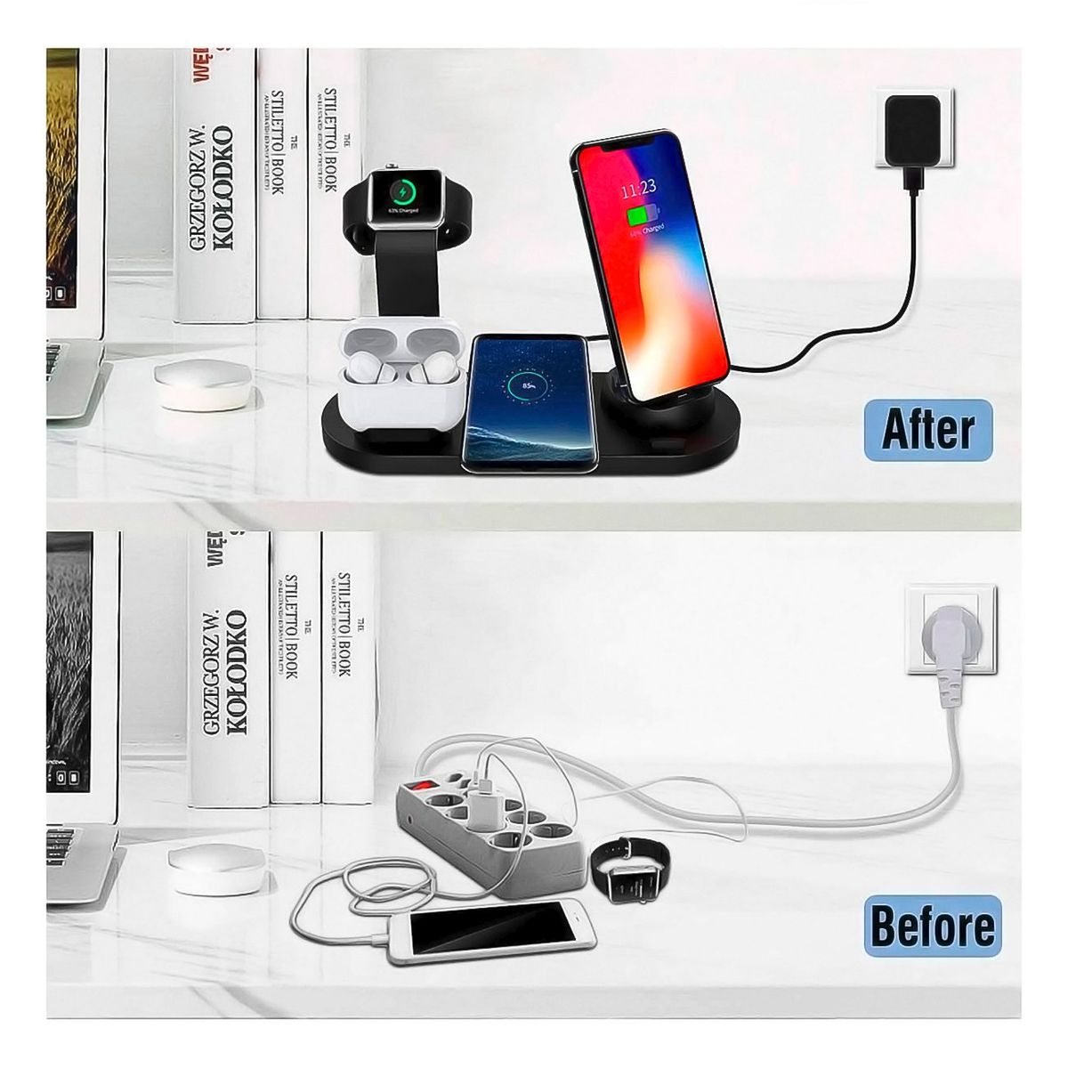 GENERICO - Estacion De Carga Para iPhone Air Pods Base Inalambrica 4 en 1