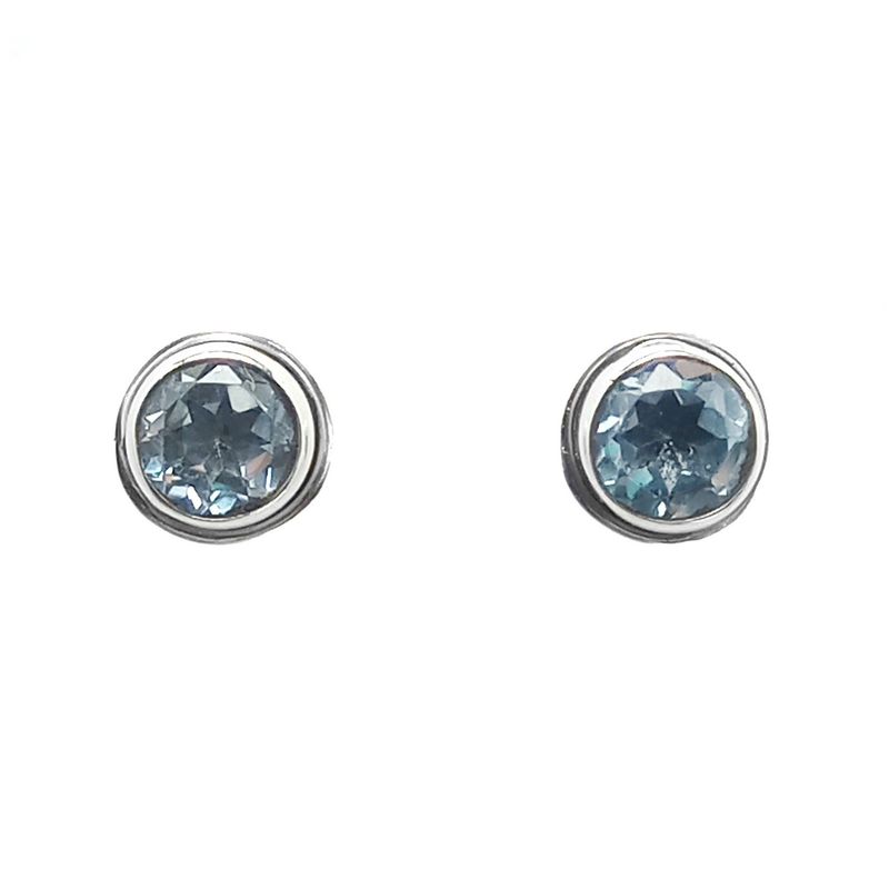 ANDREA COGGIOLA JOYAS - Aros Botón Topacio Celeste Plata Fina 925