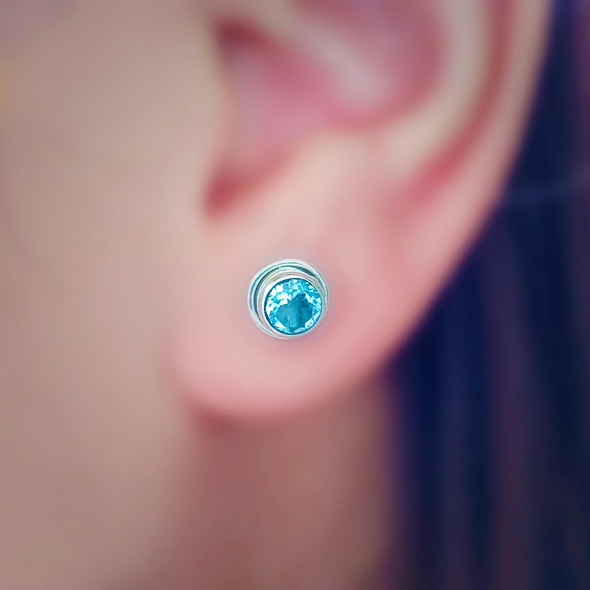 COGGIOLA - Aros Botón Topacio Celeste Plata Fina 925