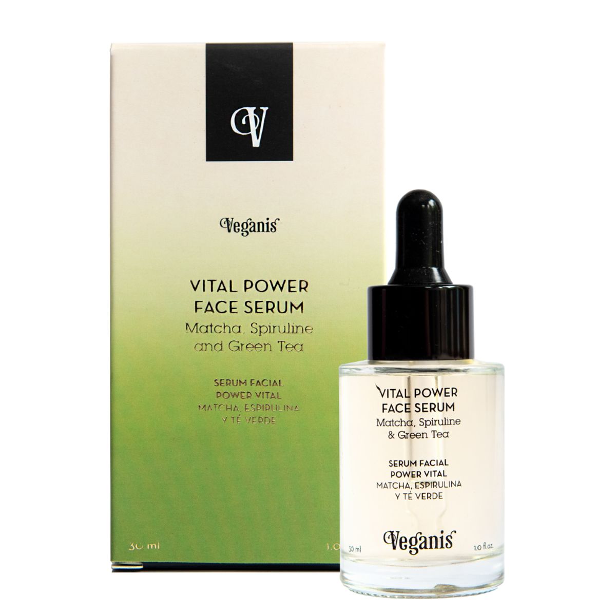 VEGANIS - Serum Facial Tonificador  Desintoxicante Espirulina Matcha Vital Power