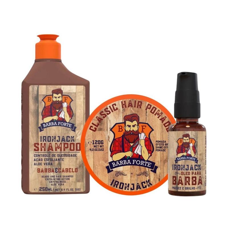 BARBA FORTE - Set IronJack Shampoo 250 Ml + Pomada Clásica 120 Gr + Óleo 30 Ml Barba Forte