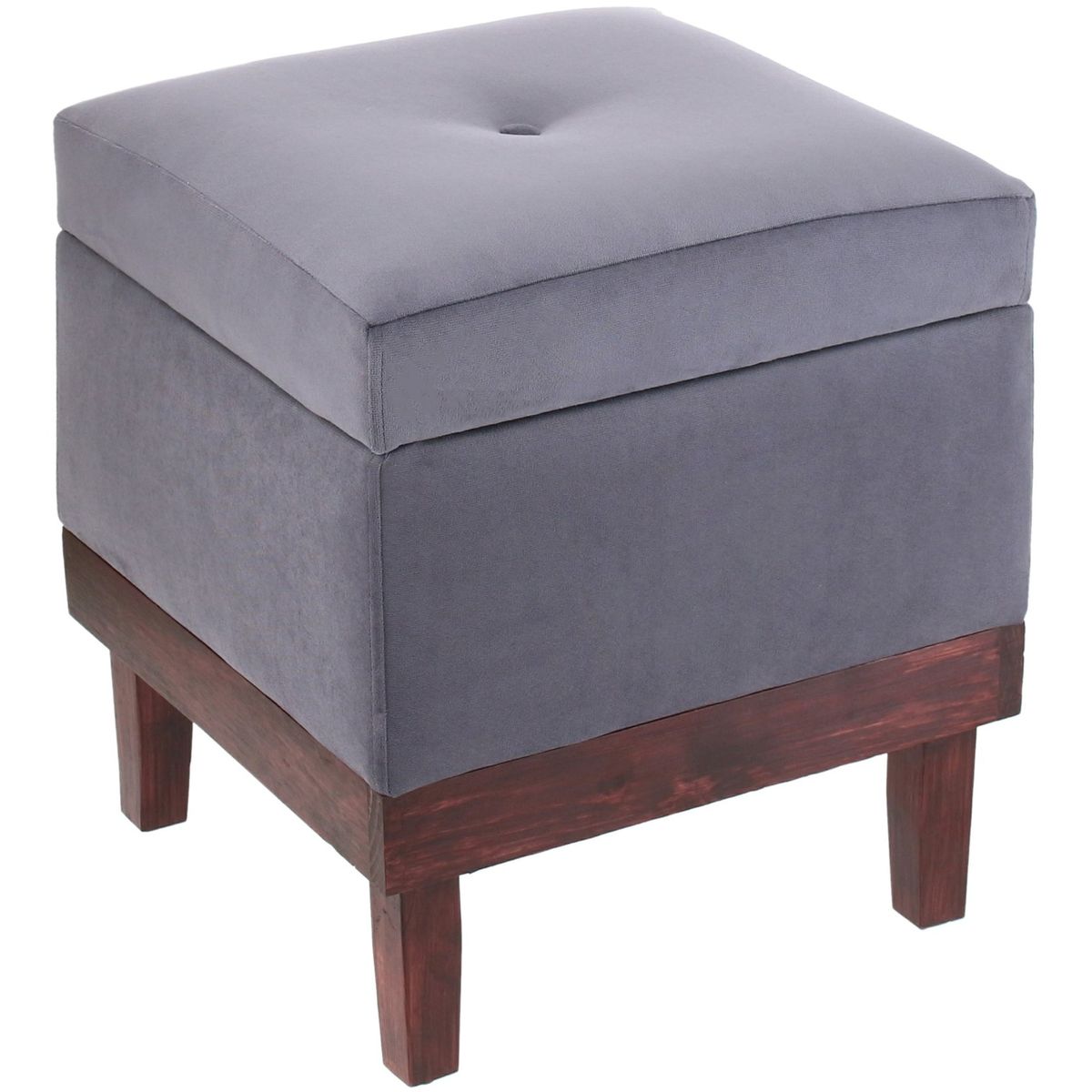 GENERICO - Pouf Baúl Emilia Gris Felpa 45x45x46 cm Máxima Design