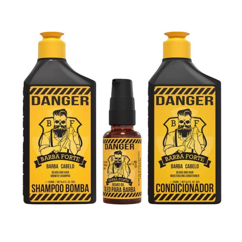 BARBA FORTE - Set Danger Shampoo 250 Ml + Acondicionador 250 Ml + Óleo 30 Ml Barba Forte