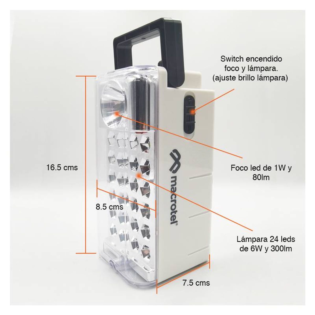 MACROTEL - Luz de emergencia Macrotel 24 led y foco led con radio