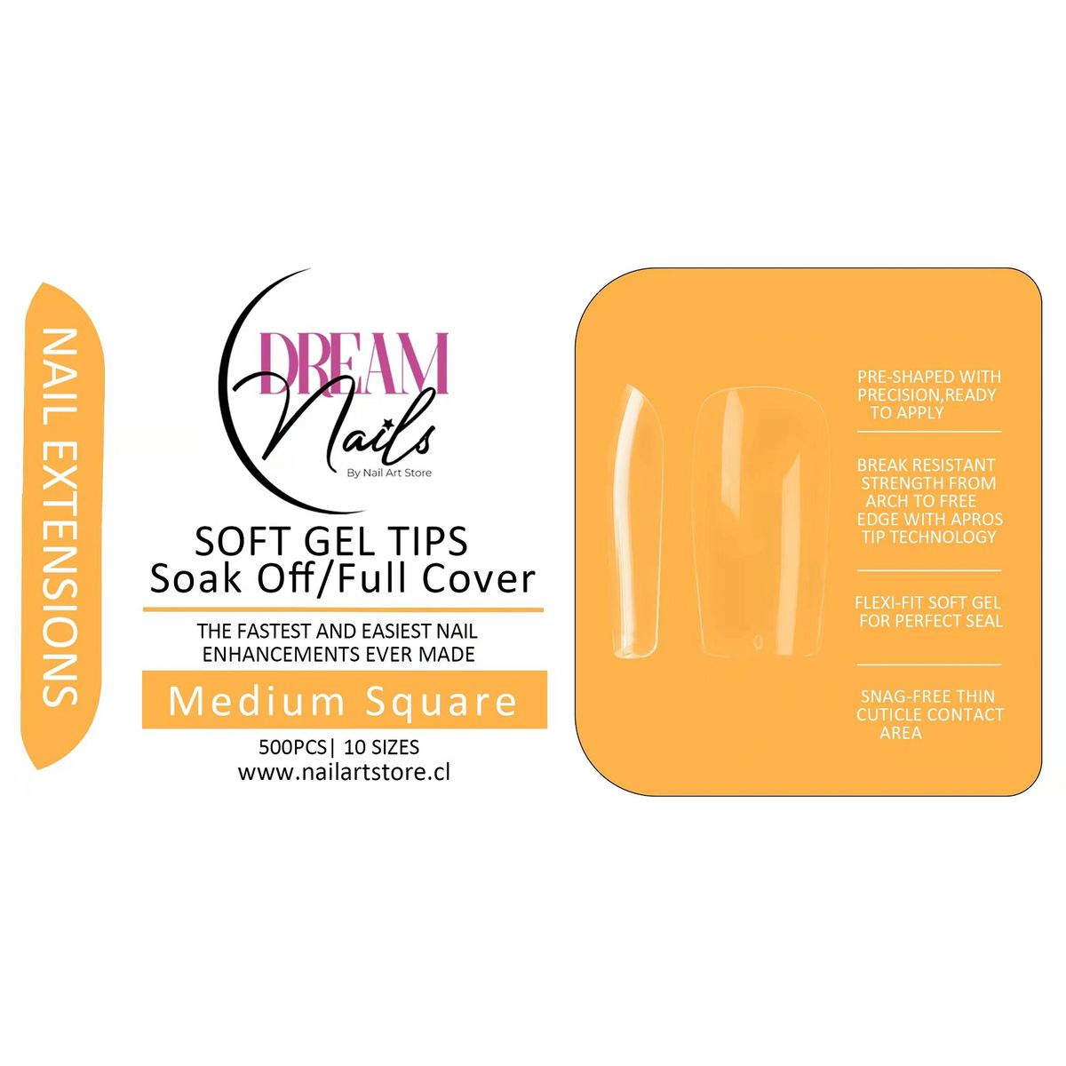GENERICO - Caja 500 tips para Soft Gel Dream Nails Medium Square