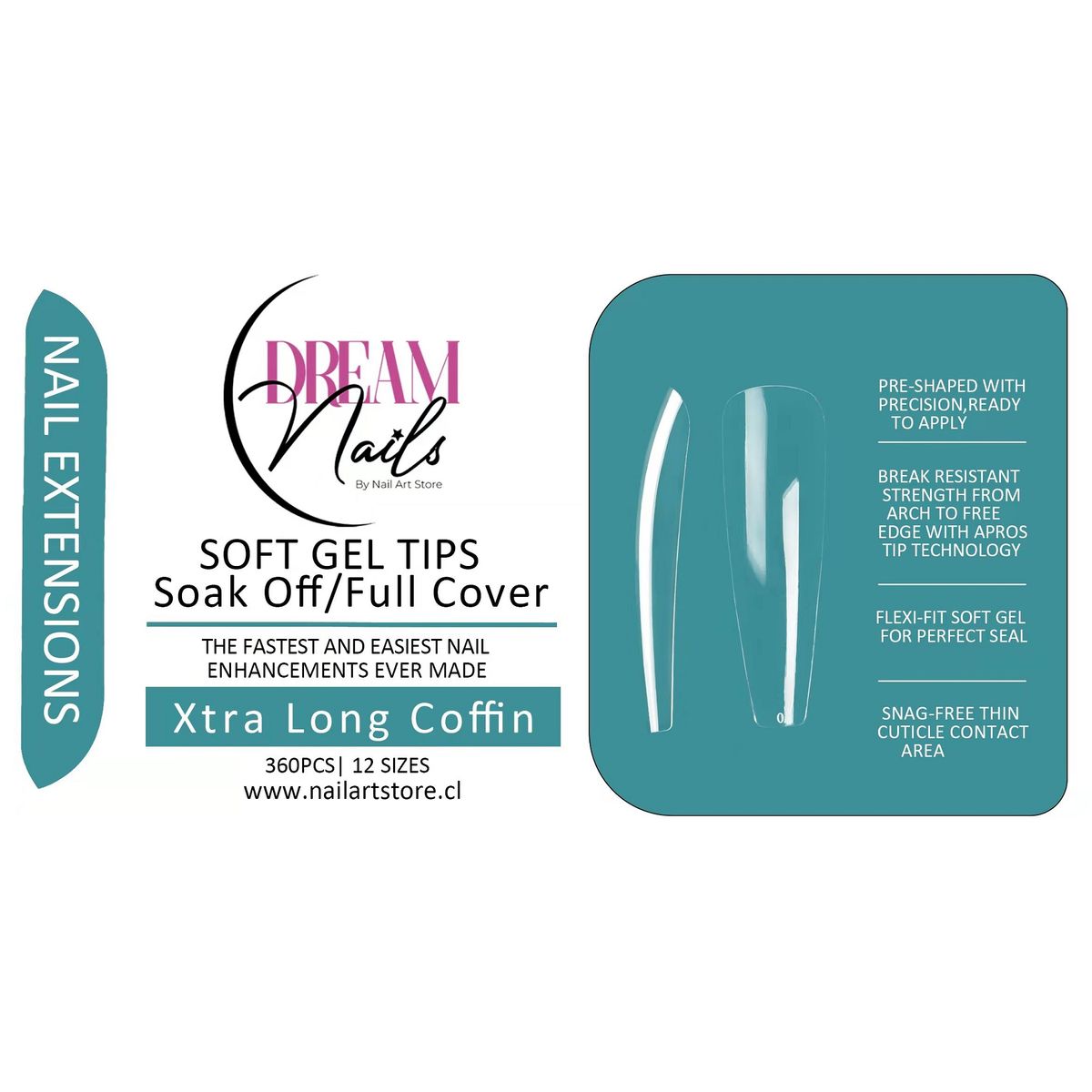 GENERICO - Caja 360 tips para Soft Gel Dream Nails Xtra Long Coffin