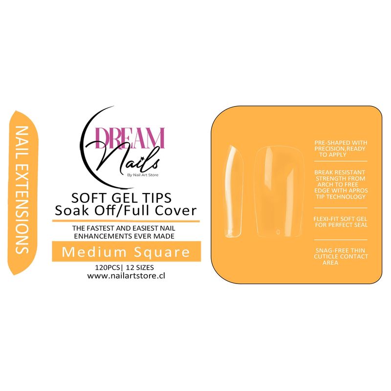 GENERICO - Caja 120 tips para Soft Gel Dream Nails Medium Square