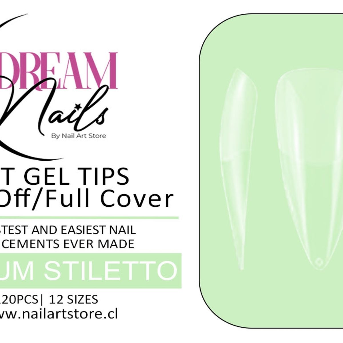 GENERICO - Caja 120 tips para Soft Gel Dream Nails Medium Stiletto