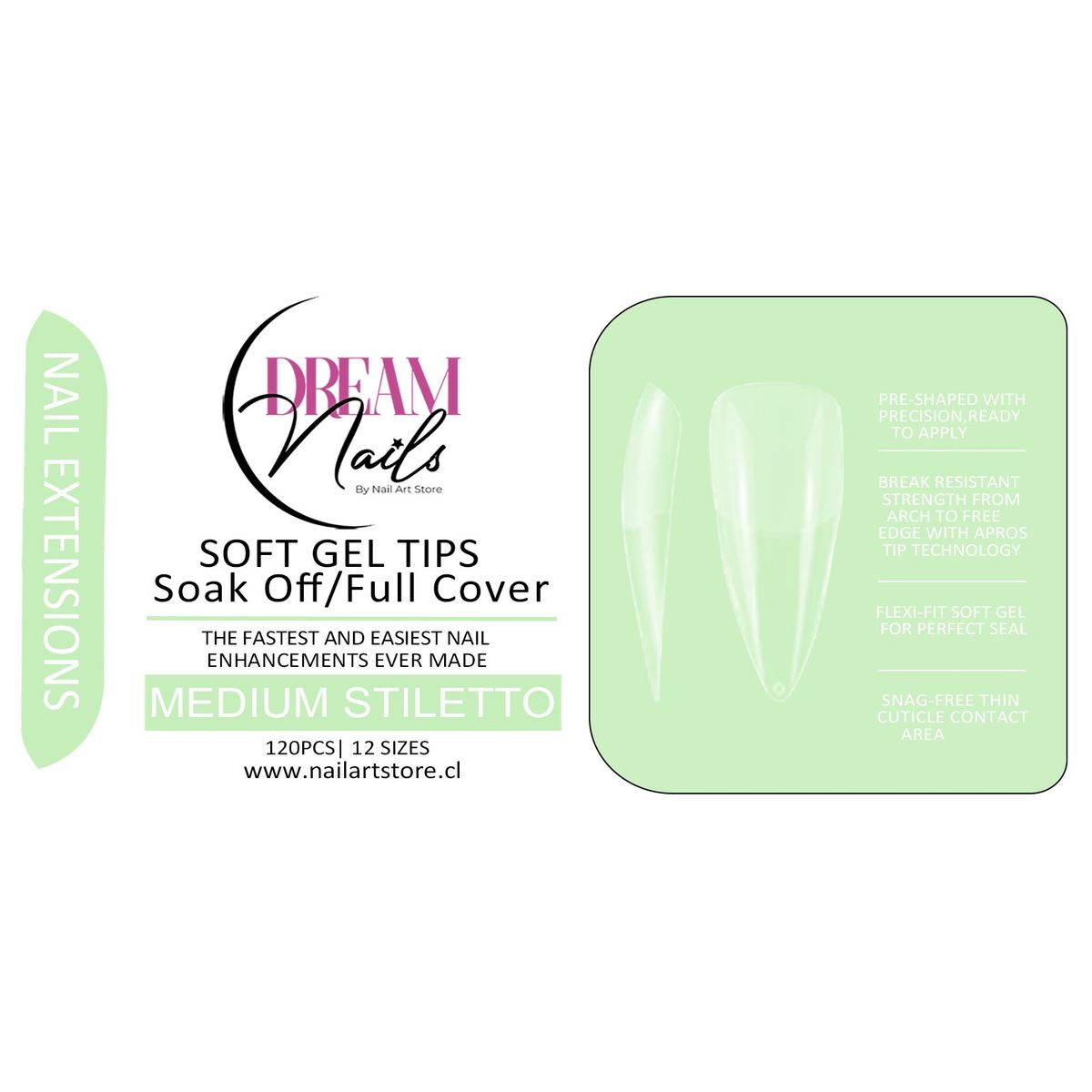 GENERICO - Caja 120 tips para Soft Gel Dream Nails Medium Stiletto