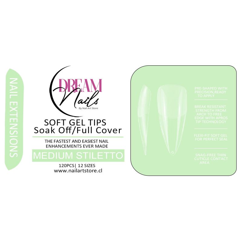 GENERICO - Caja 120 tips para Soft Gel Dream Nails Medium Stiletto