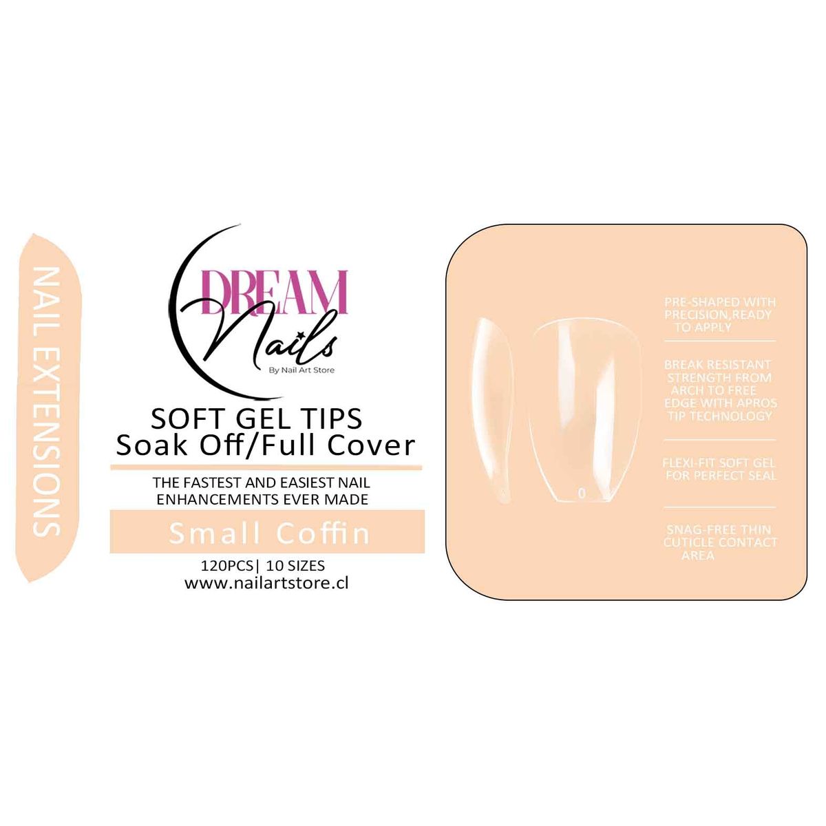 GENERICO - Caja 120 tips para Soft Gel Dream Nails Small Coffin