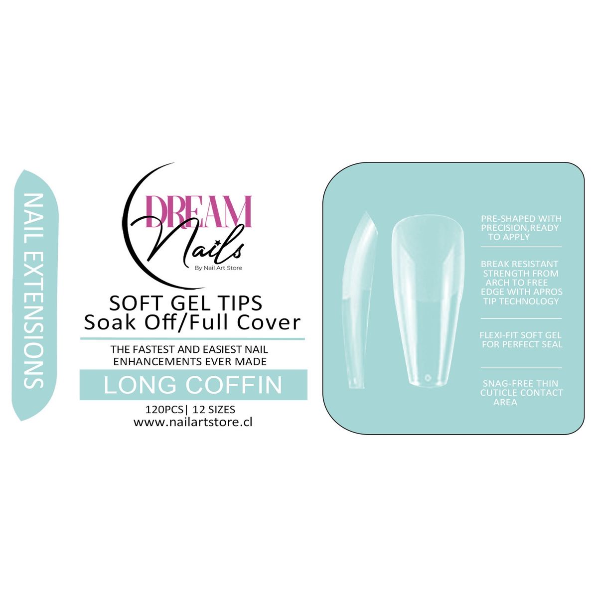 GENERICO - Caja 120 tips para Soft Gel Dream Nails Long Coffin