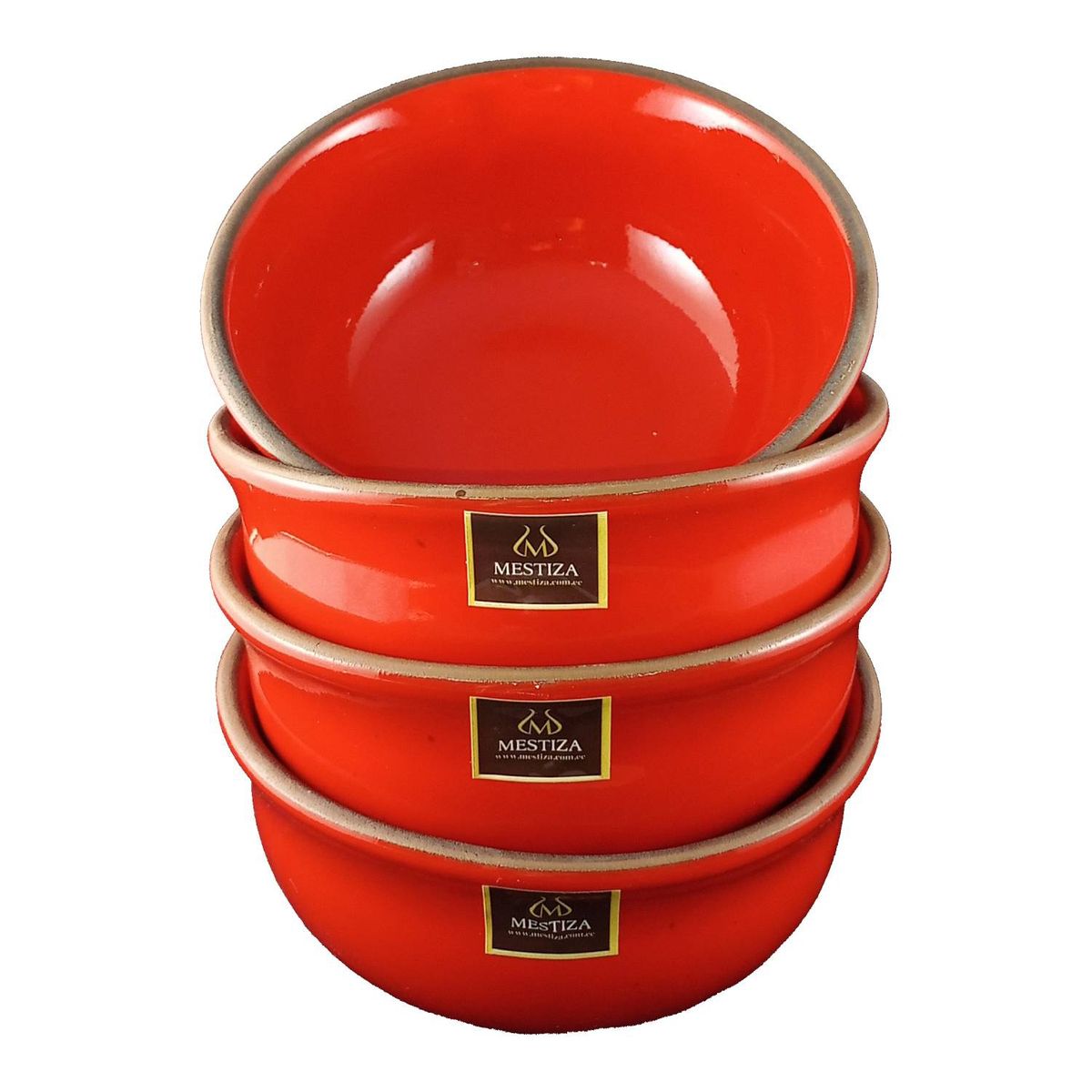 MESTIZA - Set con 4 Bowls de Ceramica Rojo Fuego