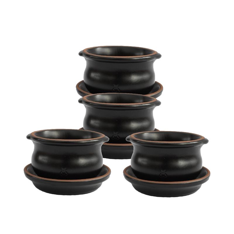 MESTIZA - Set con 4 Cacerolas y 4 Platos de Ceramica Color Negro Ebano