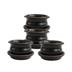 MESTIZA - Set con 4 Cacerolas y 4 Platos de Ceramica Color Negro Ebano