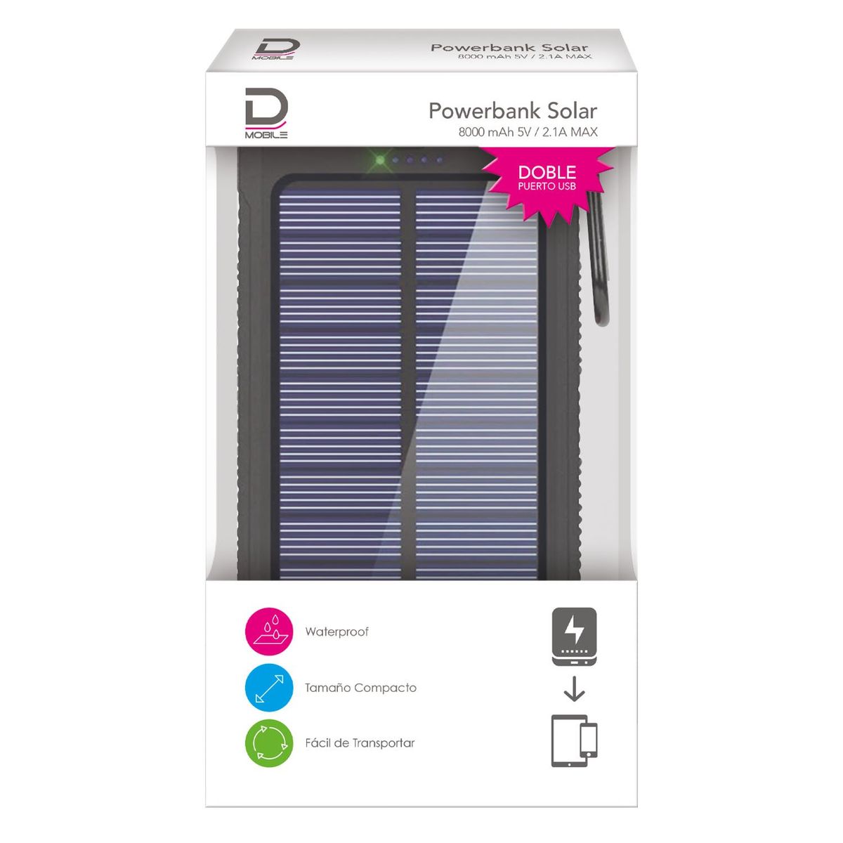 DATACOM - Powerbank Solar 8000Mah 5V/2.1A Max