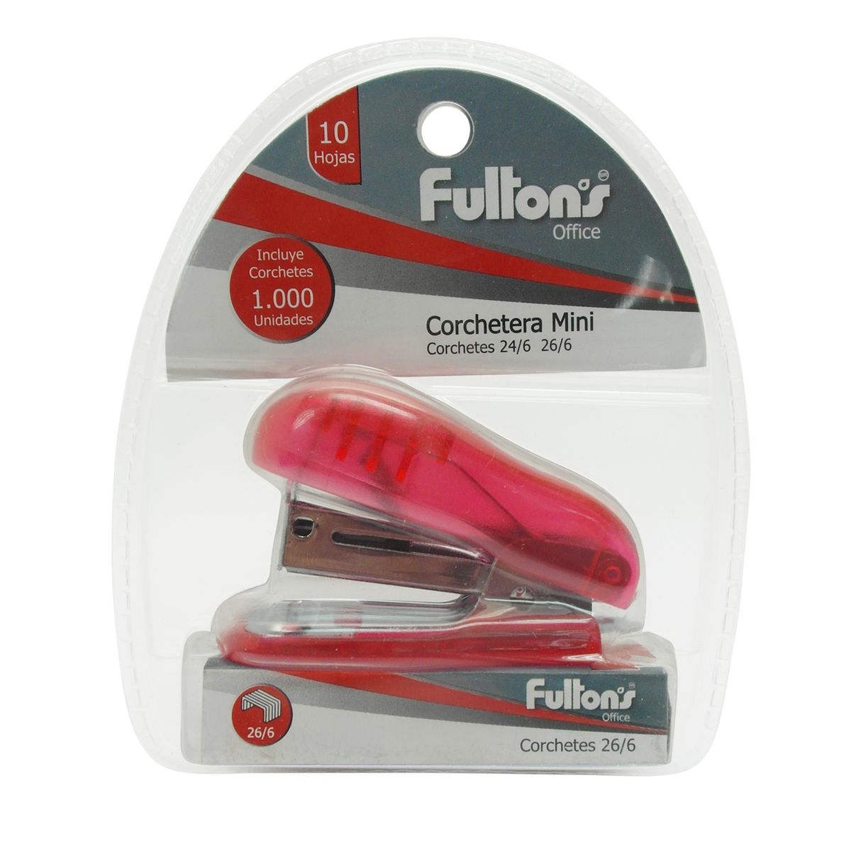 FULTONS - Corchetera Mini Plastica Roja 26/6, 24/6 Fultons