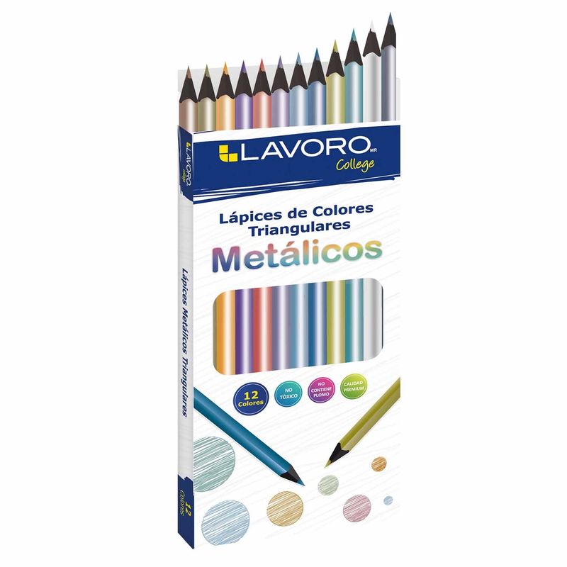LAVORO - Lapices De Colores 12 Largo Triangular Colores Metalicos