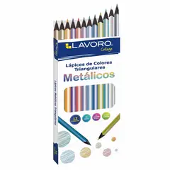 LAVORO - Lapices De Colores 12 Largo Triangular Colores Metalicos