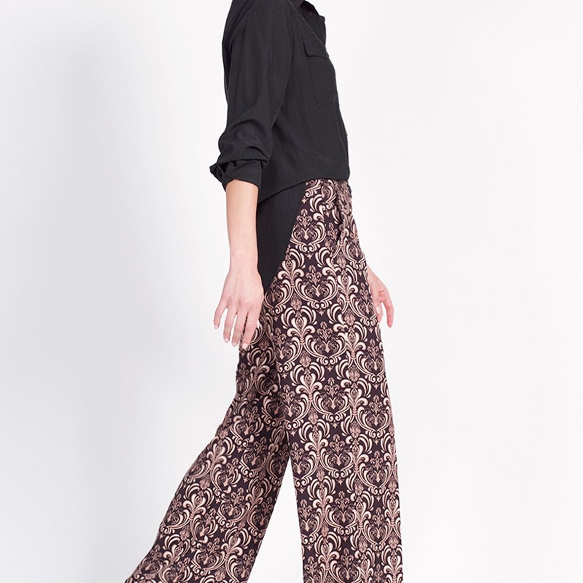 LIOLA - Pantalon Recto Poliéster Estampado Negro Liola