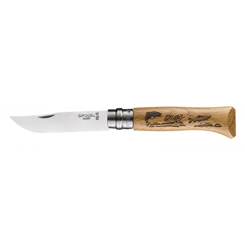 OPINEL - Cuchillo Opinel N°8 con grabado de truchas - Crema