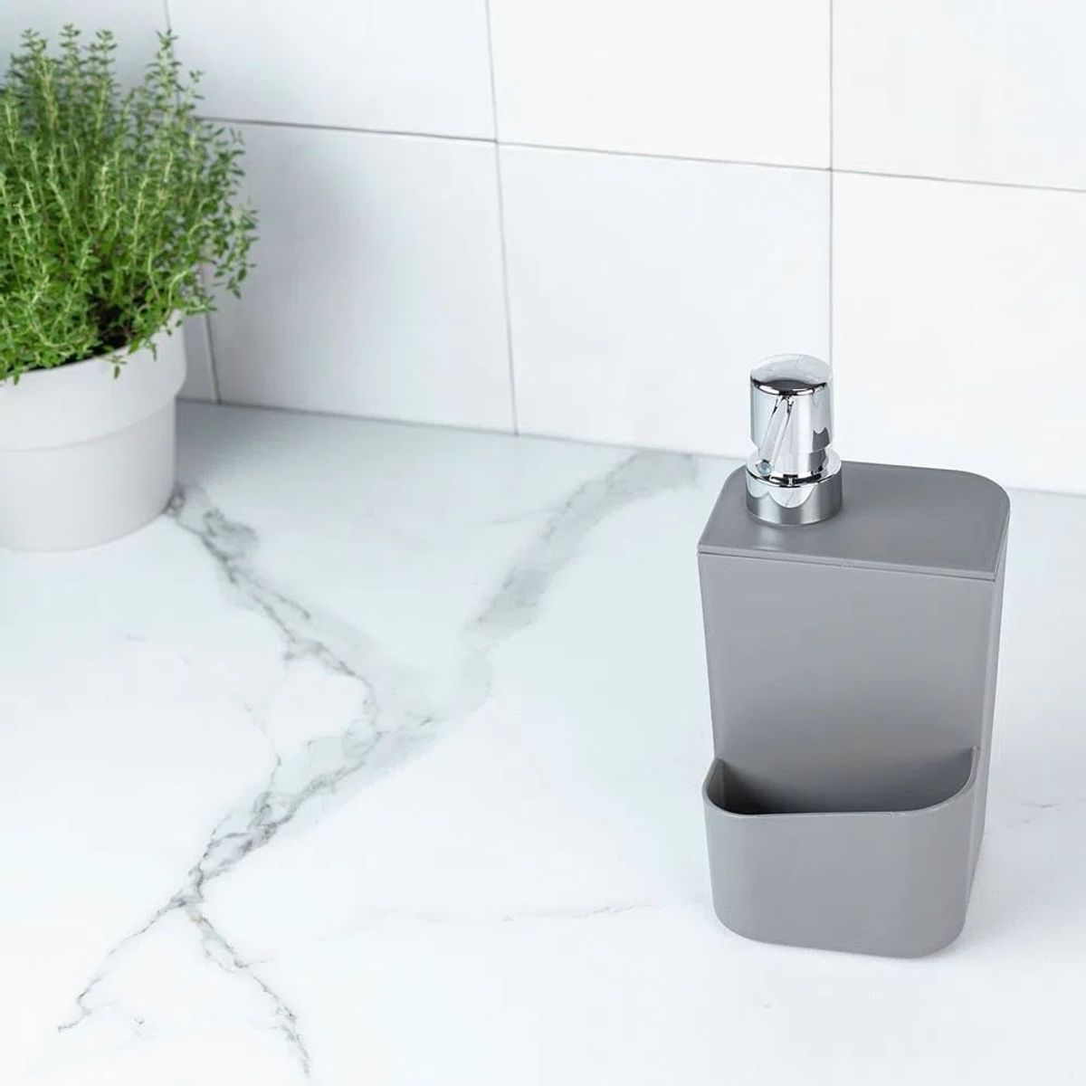 OU - Dispensador Lavaloza Con Porta Esponja Gris 650 ml OU