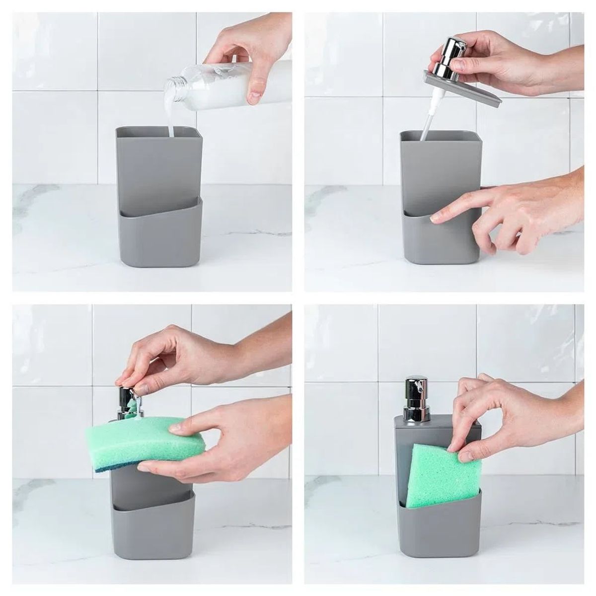 OU - Dispensador Lavaloza Con Porta Esponja Gris 650 ml OU