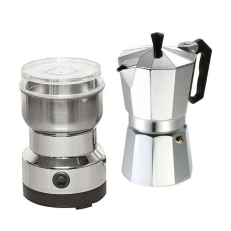 GENERICO - Moledor Eléctrico De Café + Cafetera Italiana Greca 9 Tazas