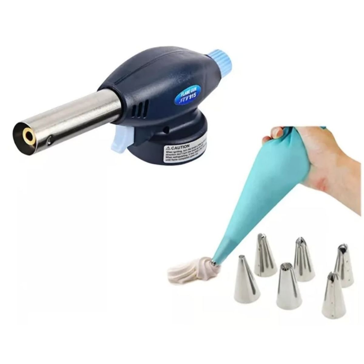 GENERICO - Manga Pastelera 6 Boquillas + Soplete Gas 1300 °c.