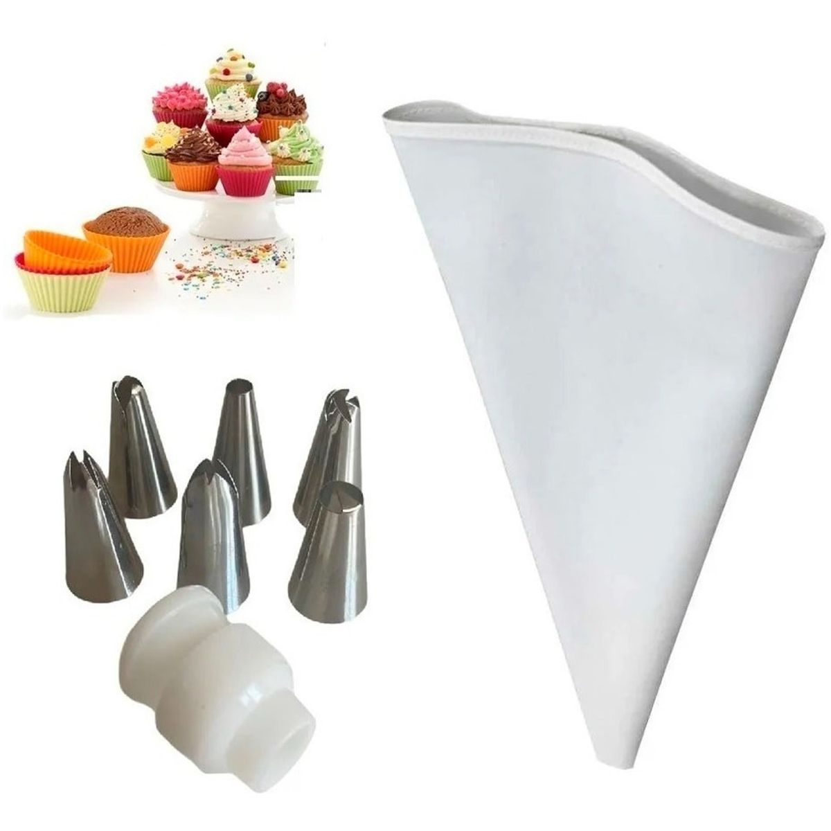 GENERICO - Manga Pastelera 30cm + 6 Boquillas Pasteleras + Acoplador.