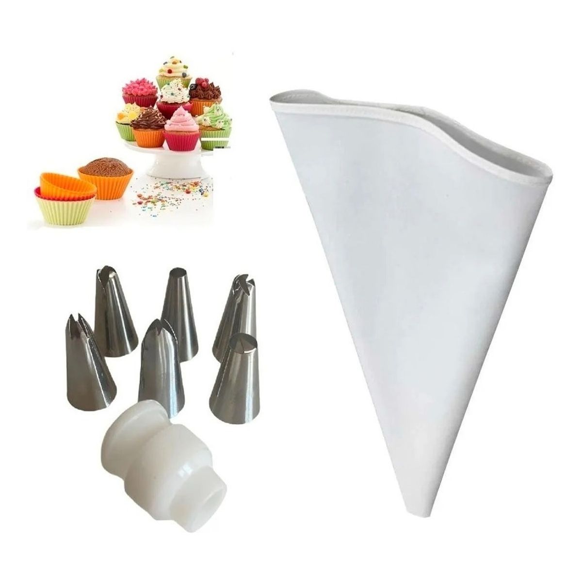 GENERICO - Manga Pastelera 30cm + 6 Boquillas Pasteleras + Acoplador.