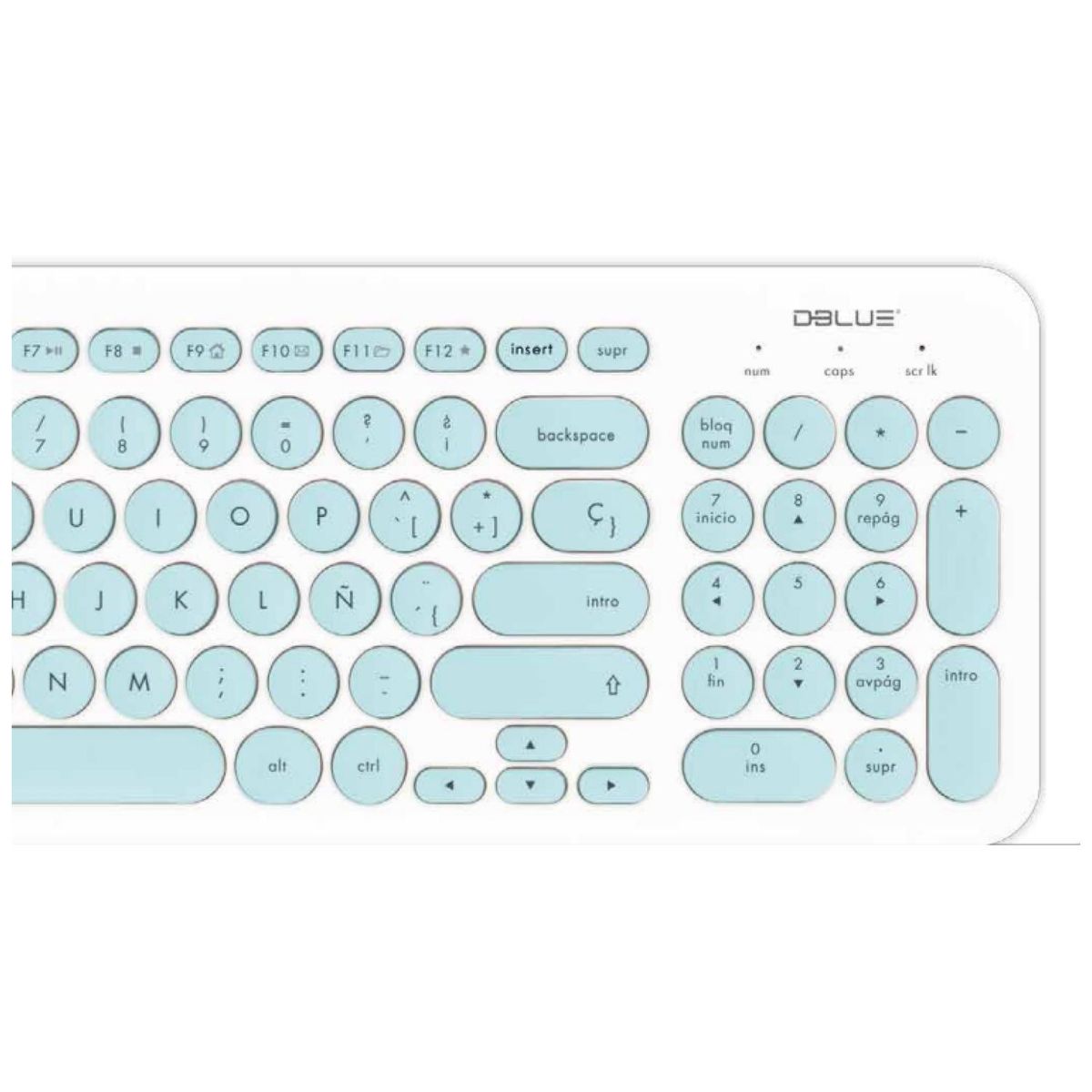 DBLUE - Teclado USB Ultra Delgado 96 Teclas Redondas Celestes Dblue