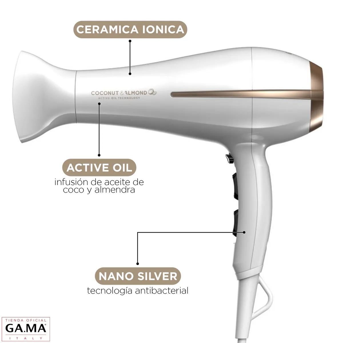 GAMA - Secador Gama Bora Coconut  Almond Active Oil Technology
